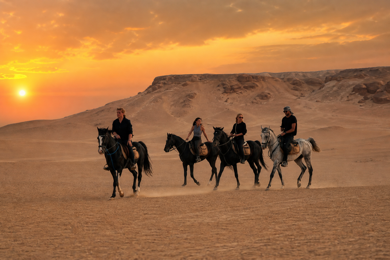 Grupo galopando por el desierto