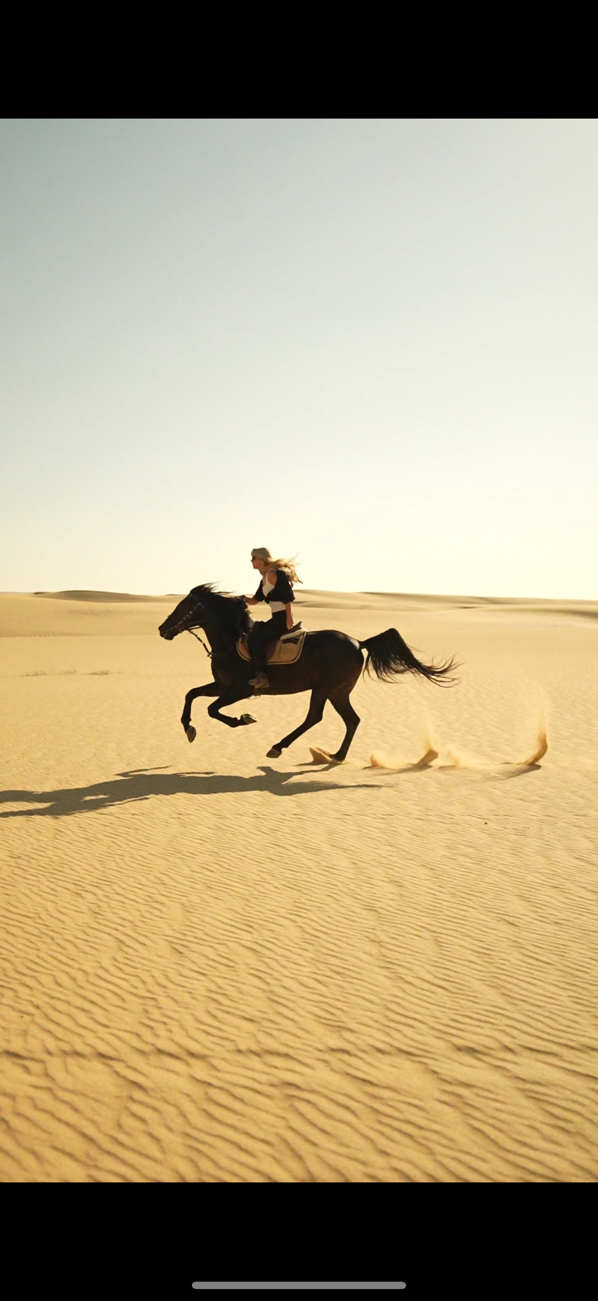 Jinete sobre su caballo en las dunas del desierto